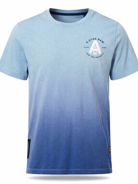 G-Star Raw T Shirt Mens M Blue Ombre Fade Graphic Organic Cotton Short Sleeve